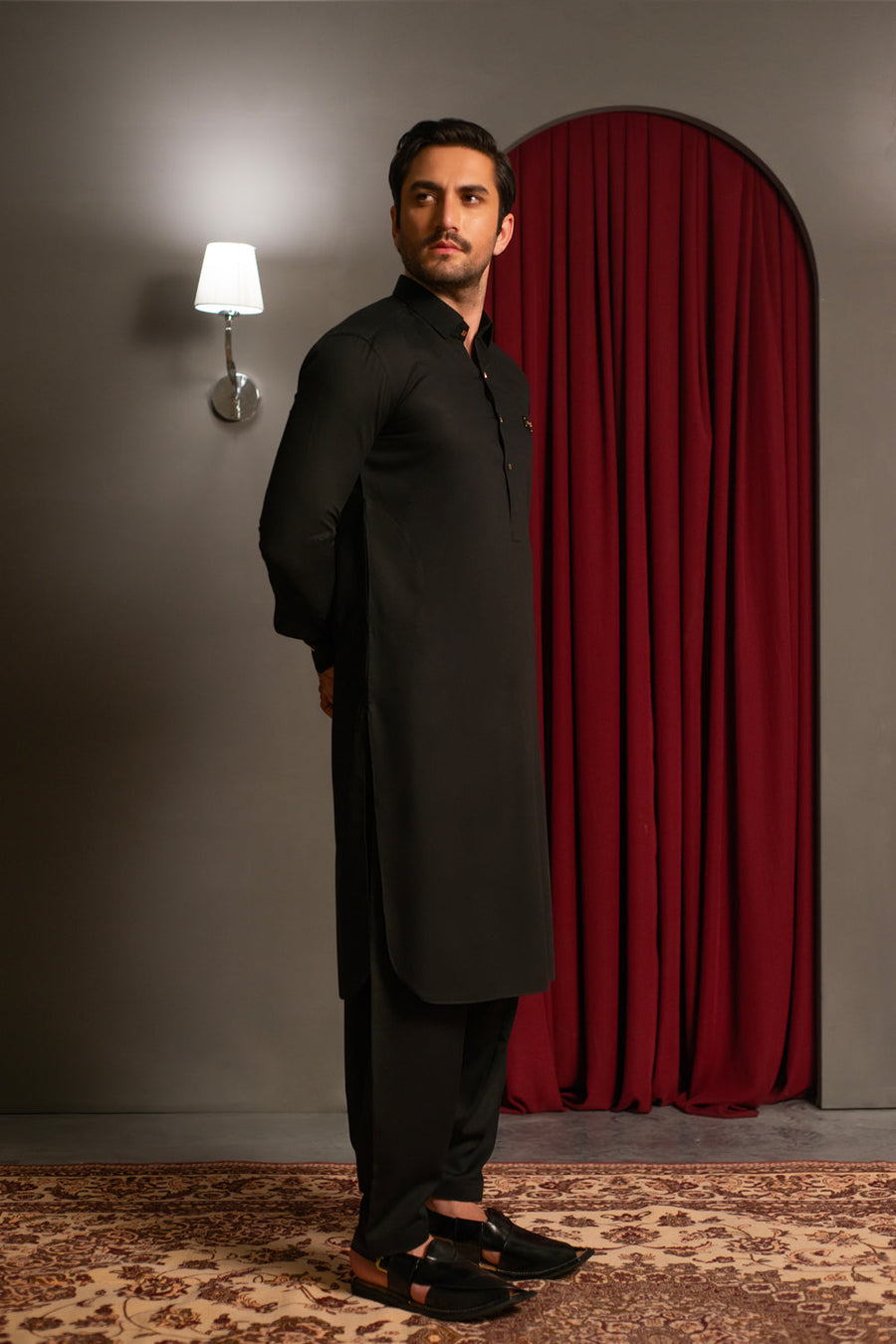 Black Crepe Designer Kameez Shalwar