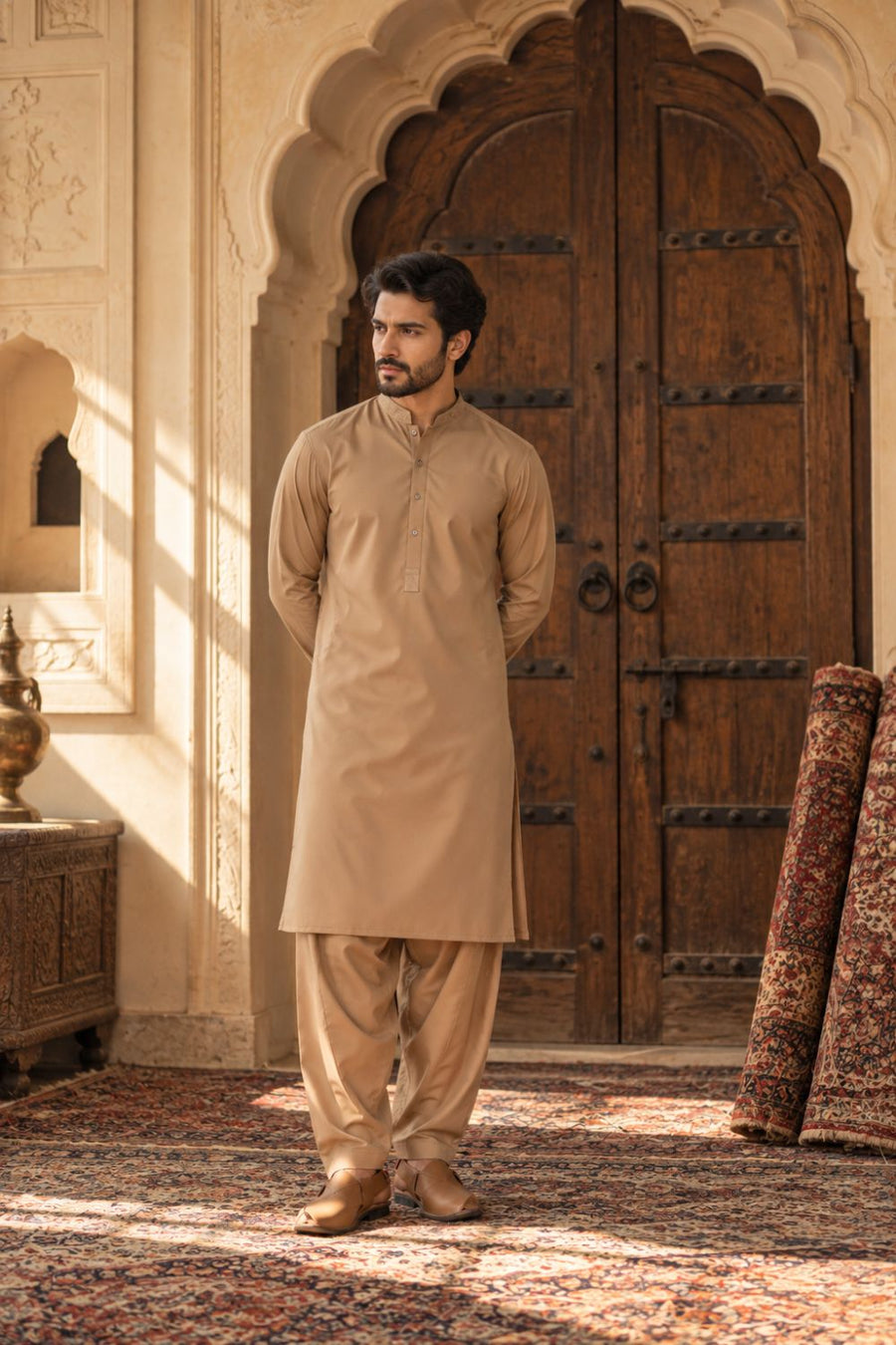 Beige Embroidered Kameez Shalwar