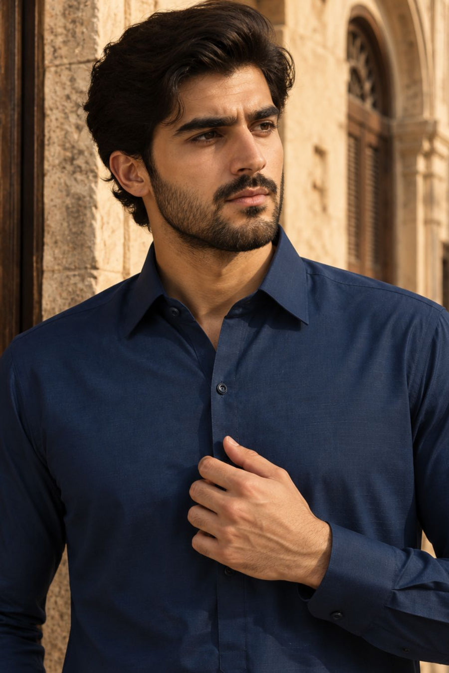 Oxford Blue Textured  Kameez Shalwar