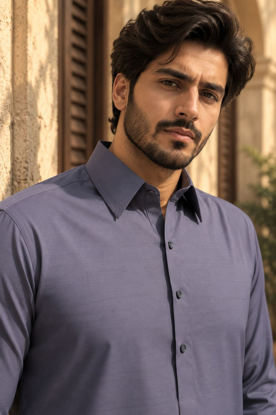 Muave Gray Textured Kameez Shalwar