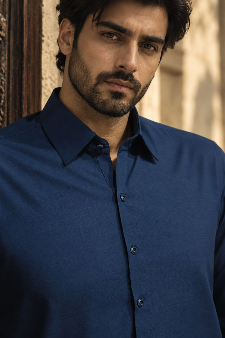 Oxford Blue Textured  Kameez Shalwar
