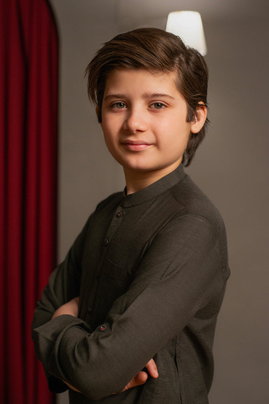 Kids Charcoal Brown Two Tone Kurta Pajama