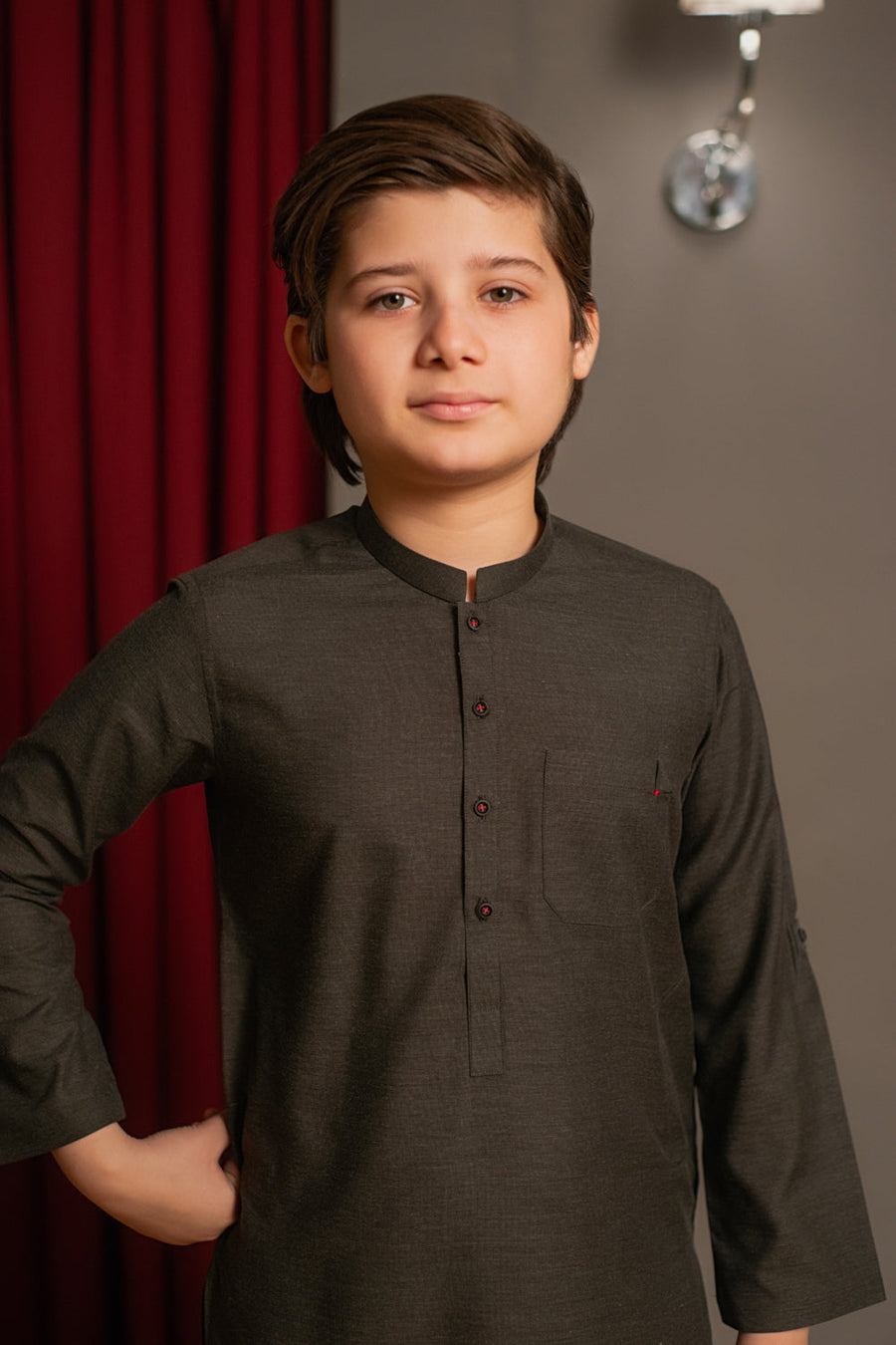 Kids Charcoal Brown Two Tone Kurta Pajama