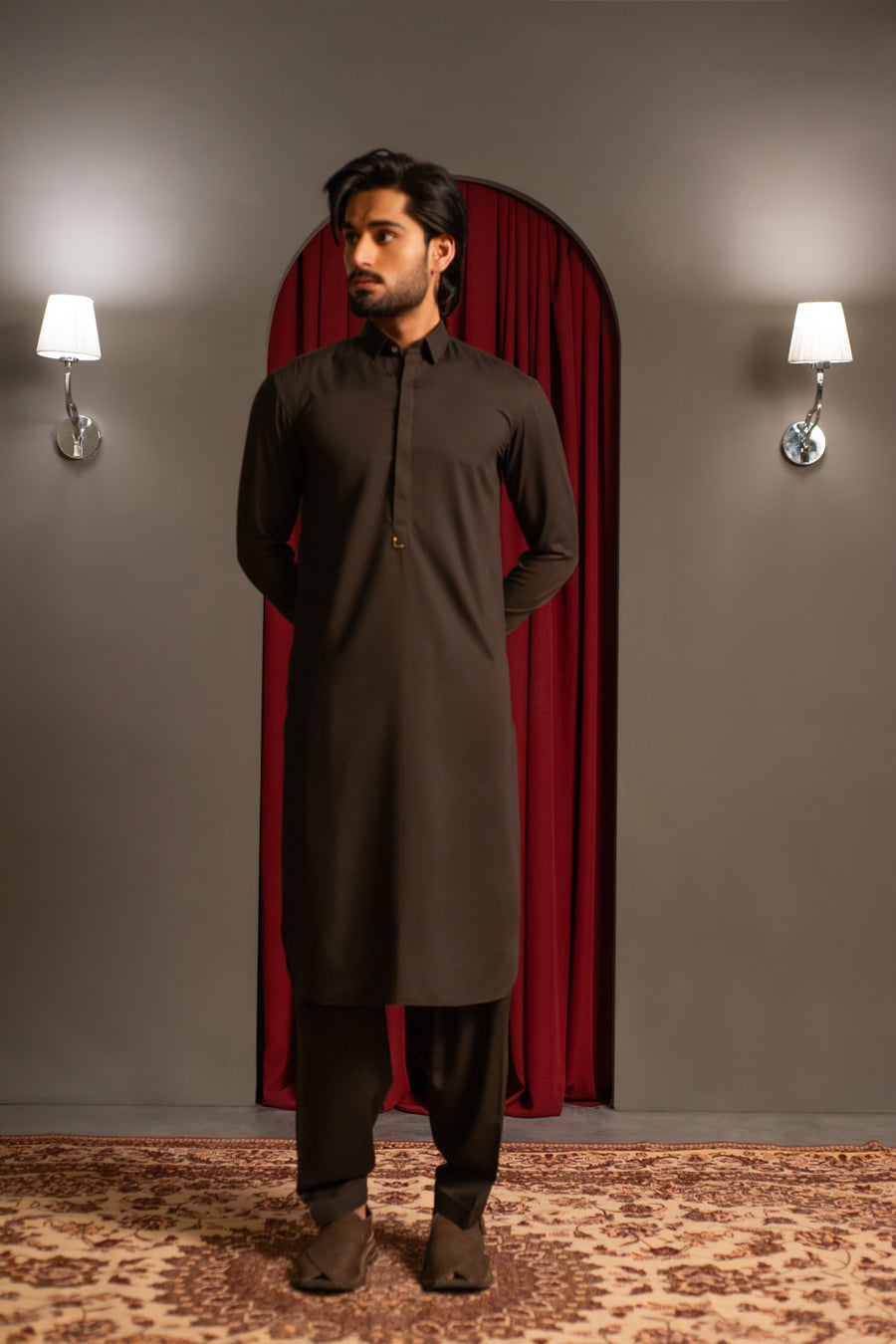 Dark Chocolate Dobby Designer Kameez Shalwar