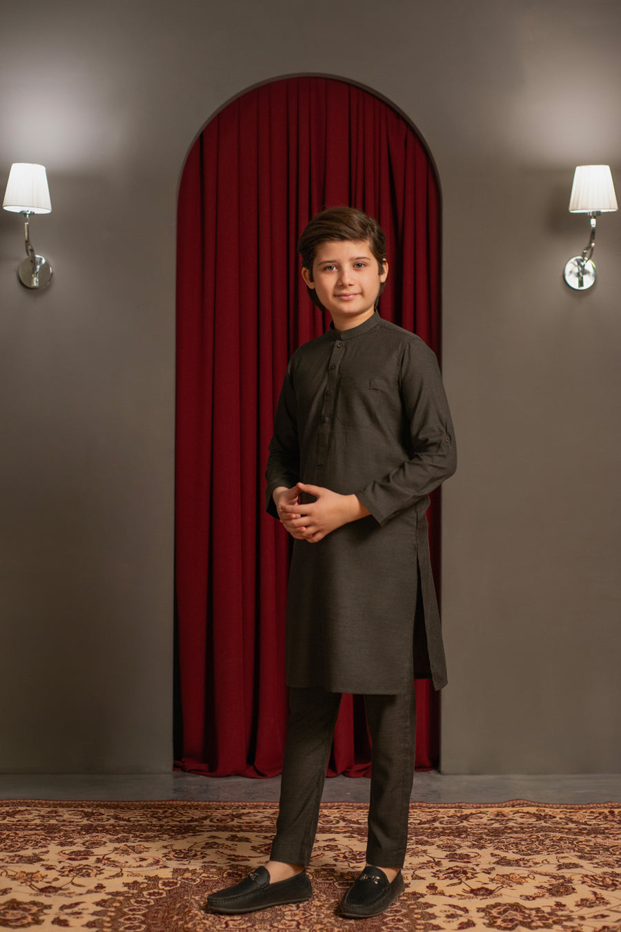 Charcoal Brown Two Tone Kurta Pajama