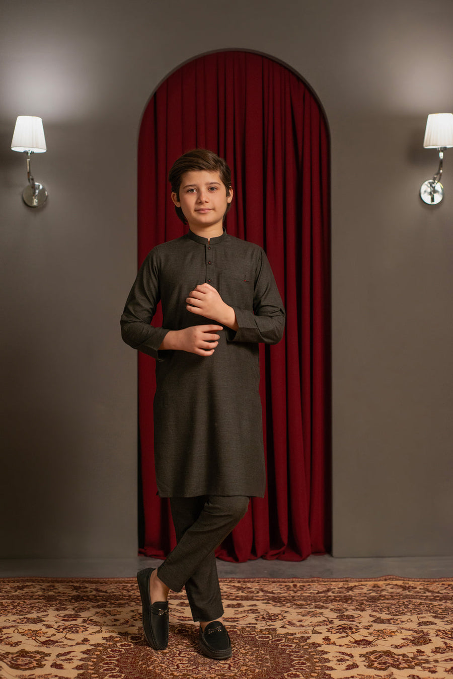 Kids Charcoal Brown Two Tone Kurta Pajama