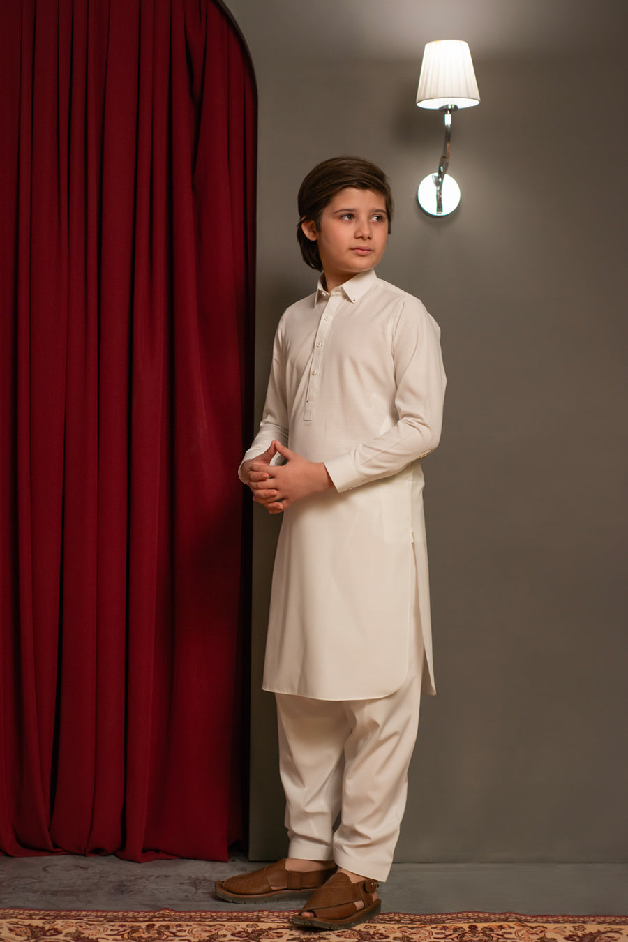 Off-White Slub Texture Kameez Shalwar