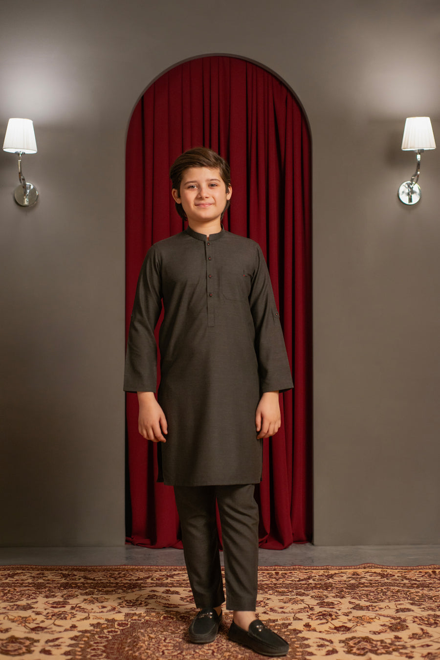 Charcoal Brown Two Tone Kurta Pajama