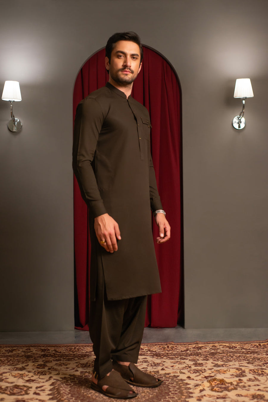 Espresso Brown Crepe Designer Kameez Shalwar