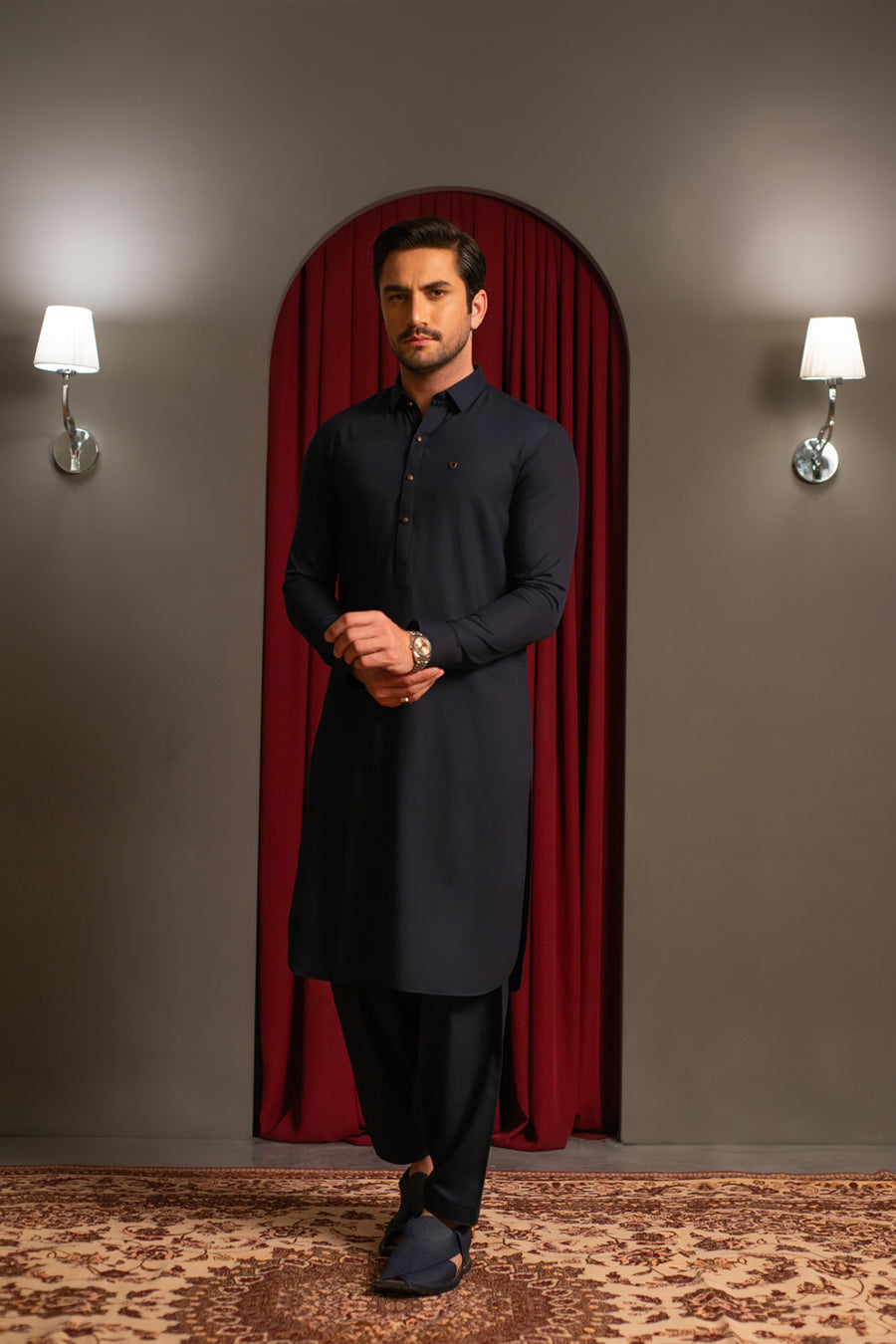 Dark Navy Dobby Designer Kameez Shalwar