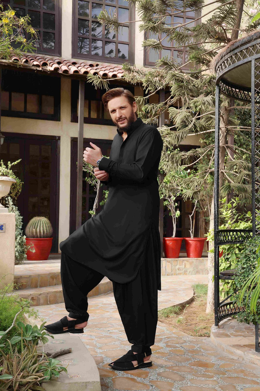 Classic Black Button-Down Collar Kameez Shalwar