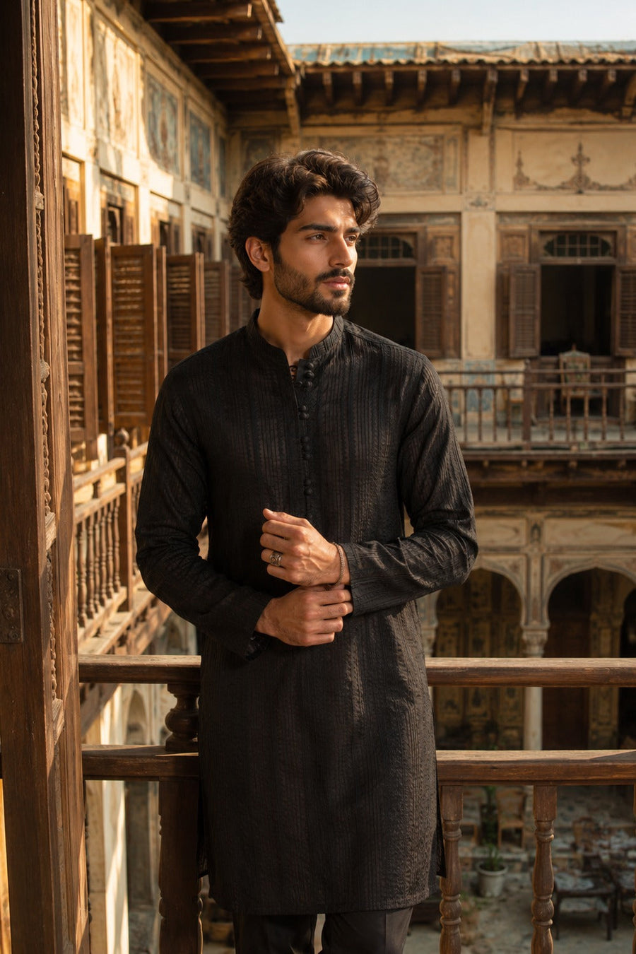 Black Schiffli Kurta Pajama
