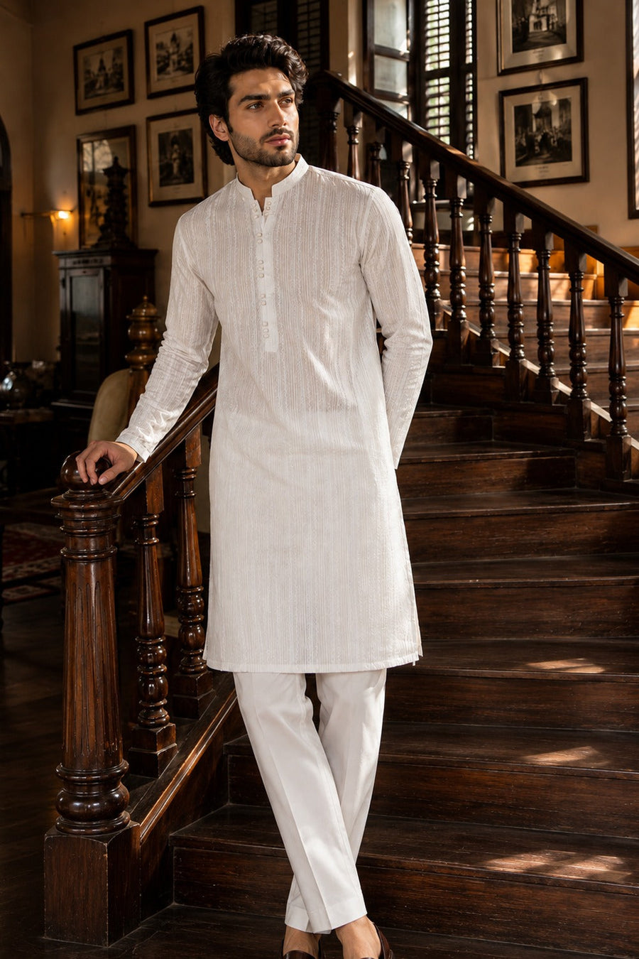 White Schiffli Kurta Pajama