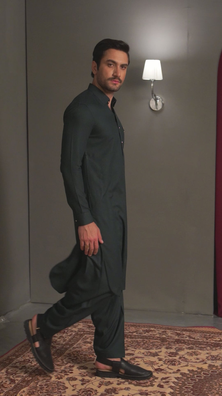 Forest Green Crepe Kameez Shalwar