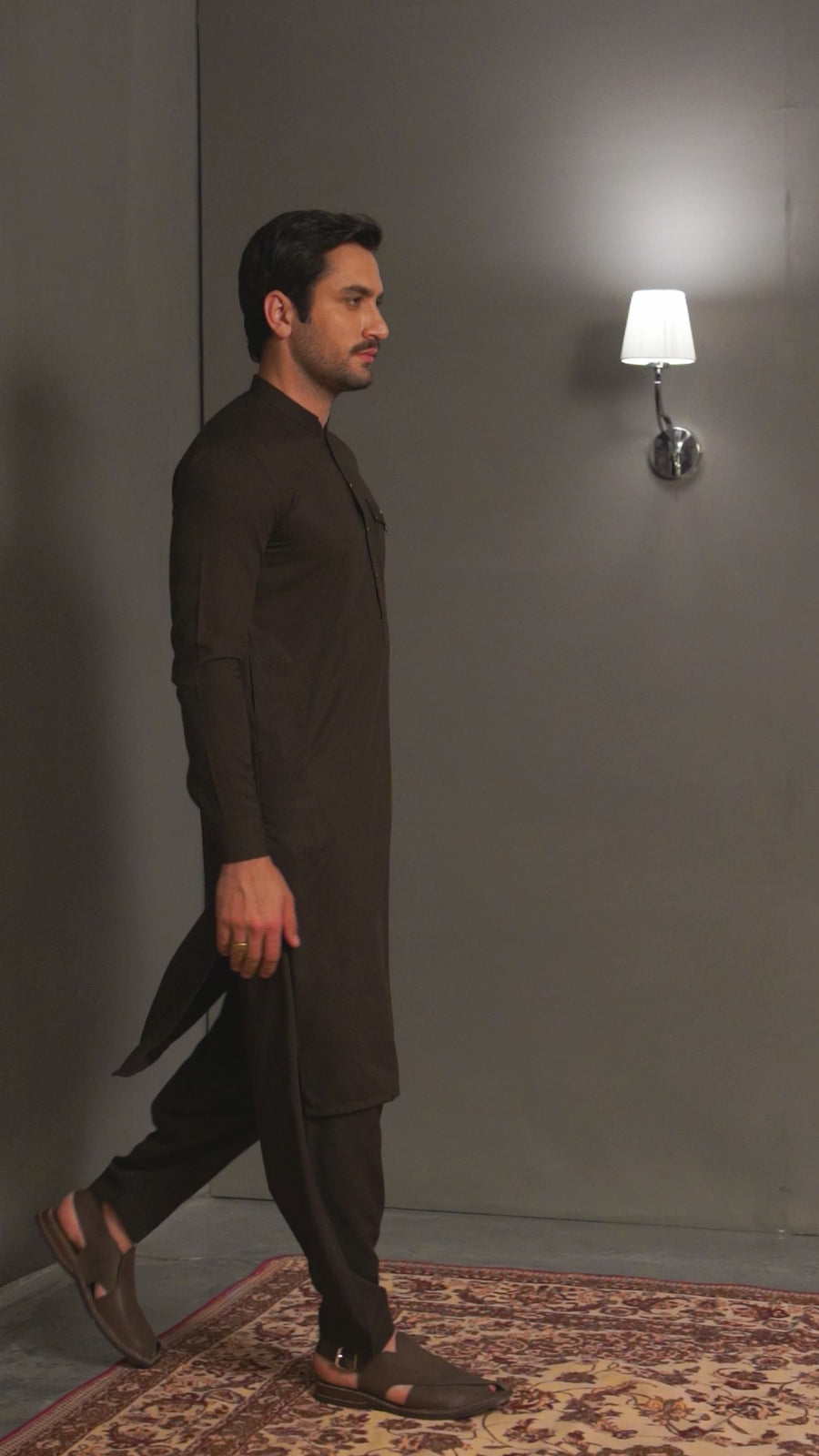 Espresso Brown Dobby Designer Kameez Shalwar