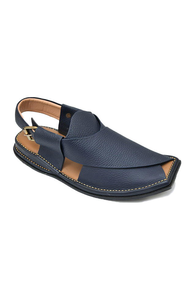 Blue Textured leather Peshawari Chappals